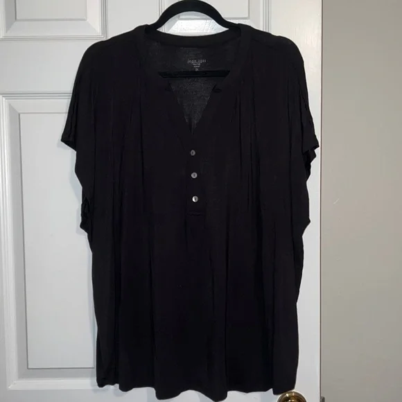Joan Vass Women’s Plus Size Cap Sleeve Top in Black in 2X - Picture 1 of 9